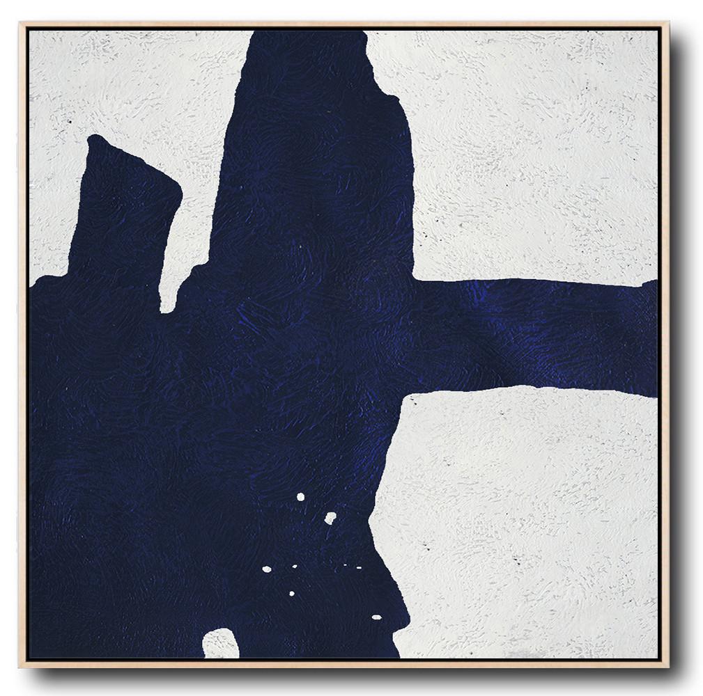 Minimalist Navy Blue And White Painting - Art Paintings For Sale Large